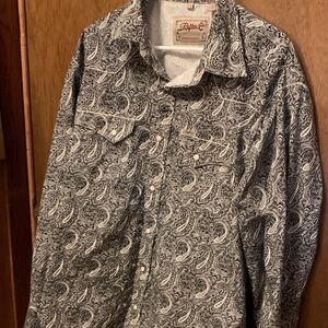 Paisley Casual Button Down Shirt - Black and White